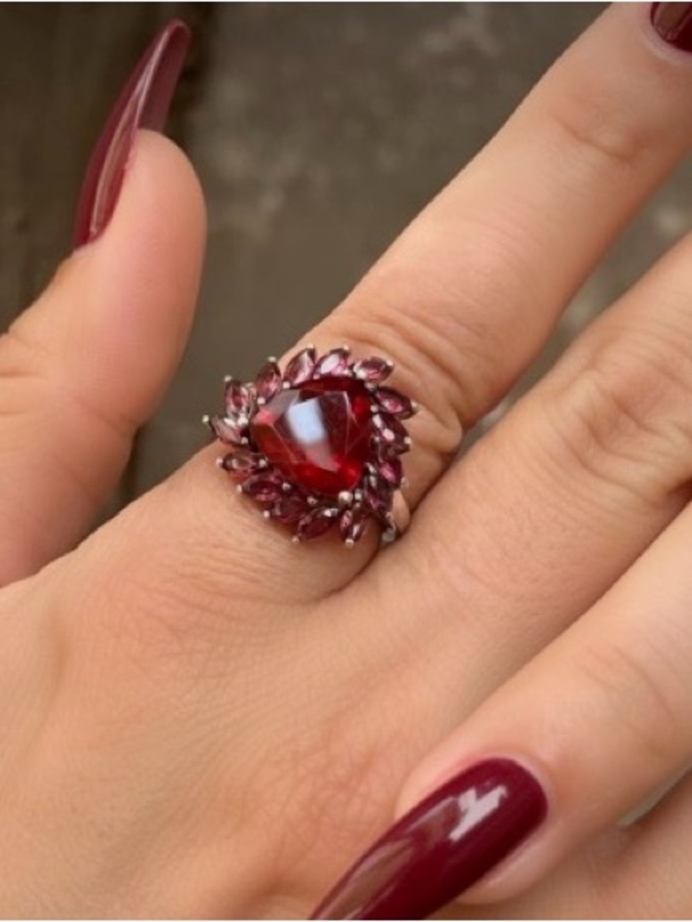 VTG Chuck Clemency STS Sterling Created Ruby Rhodolite Garnet Cocktail Ring